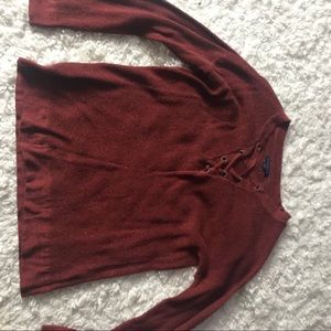 American Eagle Red Lace Up Sweater L